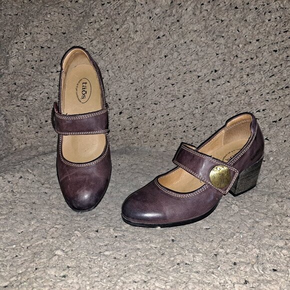 Taos Footwear Shoes - TAOS-Stage Mary Jane Heels-Oxblood Ombre Leather-Hook Loop-Sz 37-Near Mint